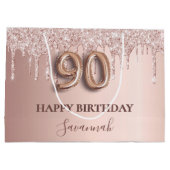 Grand Sac Cadeau 90e anniversaire rose gouttes rose or (Dos)