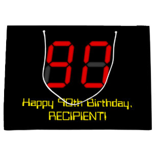 Grand Sac Cadeau 90e anniversaire : Rouge Digital Clock Style "90" 