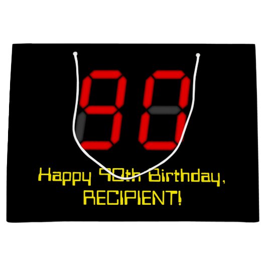 Grand Sac Cadeau 90e anniversaire : Rouge Digital Clock Style "90"  (Devant)