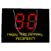 Grand Sac Cadeau 90e anniversaire : Rouge Digital Clock Style "90"  (Dos)