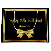 Grand Sac Cadeau 90e anniversaire sur fond noir d'arc (Devant)