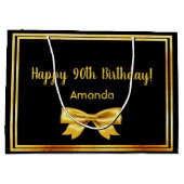 Grand Sac Cadeau 90e anniversaire sur fond noir d'arc (Dos)