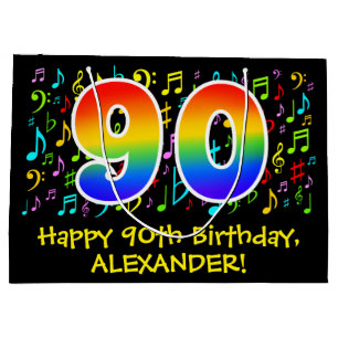 Grand Sac Cadeau 90e anniversaire - Symboles de musique colorée, A