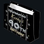 Grand Sac Cadeau 90th Birthday Party Ajouter votre nom<br><div class="desc">Fêtez un anniversaire important avec ces fournitures personnalisables de fête d'anniversaire!</div>