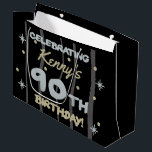 Grand Sac Cadeau 90th Birthday Party Ajouter votre nom<br><div class="desc">Fêtez un anniversaire important avec ces fournitures personnalisables de fête d'anniversaire!</div>