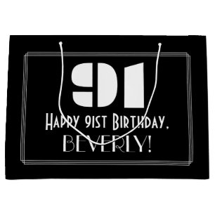 Grand Sac Cadeau 91e anniversaire ~ Art Déco Inspiré Look "91" + No