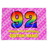 Grand Sac Cadeau 92e anniversaire : Pink Stripes & Hearts, Arc-en-c (Devant)