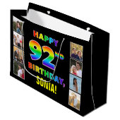 Grand Sac Cadeau 92e anniversaire : Rainbow Text, Custom Photos & N (Devant Angle)