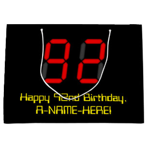 Grand Sac Cadeau 92e anniversaire : Rouge Digital Clock Style "92"