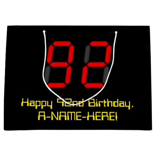 Grand Sac Cadeau 92e anniversaire : Rouge Digital Clock Style "92"  (Devant)