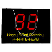 Grand Sac Cadeau 92e anniversaire : Rouge Digital Clock Style "92"  (Dos)