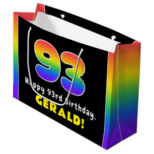 Grand Sac Cadeau 93e anniversaire : Arc-en-ciel coloré # 93, Nom pe