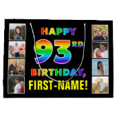 Grand Sac Cadeau 93e anniversaire : Rainbow Text, photos personnali (Dos)