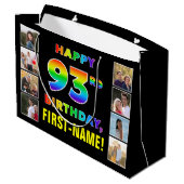 Grand Sac Cadeau 93e anniversaire : Rainbow Text, photos personnali (Dos Angle)