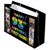 Grand Sac Cadeau 93e anniversaire : Rainbow Text, photos personnali (Devant Angle)