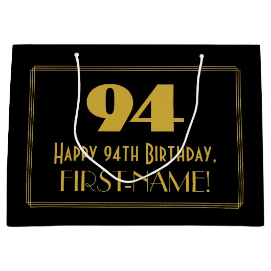 Grand Sac Cadeau 94e anniversaire — Art Déco Inspiré Look "94" & No (Devant)