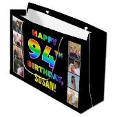 Grand Sac Cadeau 94e anniversaire : Rainbow Text, Custom Photos & N (Devant Angle)