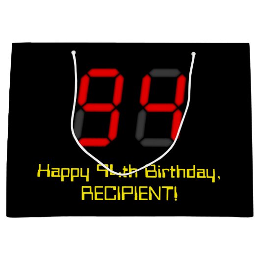 Grand Sac Cadeau 94ème anniversaire : Rouge Digital Clock Style "94 (Devant)