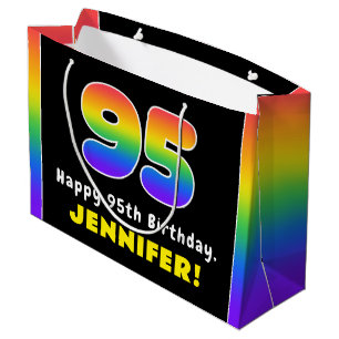 Grand Sac Cadeau 95e Anniversaire : Arc-en-ciel coloré # 95, Nom pe