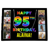 Grand Sac Cadeau 95e anniversaire : Rainbow Text, Custom Photos & N (Devant)