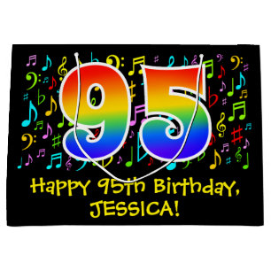 Grand Sac Cadeau 95e anniversaire - Symboles de musique colorée, Ar