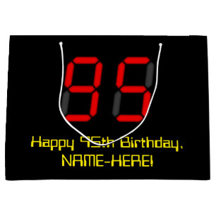 Grand Sac Cadeau 95ème anniversaire : Rouge Digital Clock Style "95