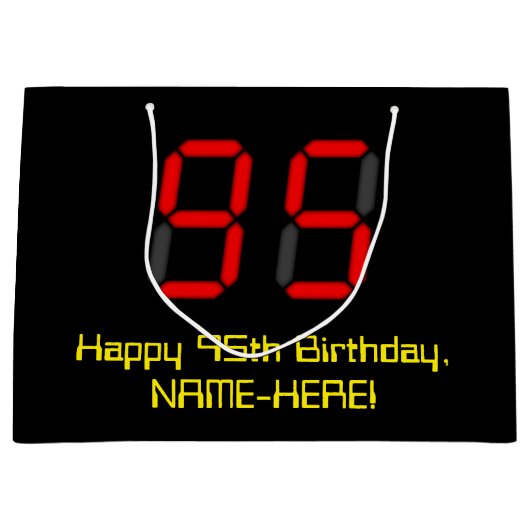 Grand Sac Cadeau 95ème anniversaire : Rouge Digital Clock Style "95 (Devant)