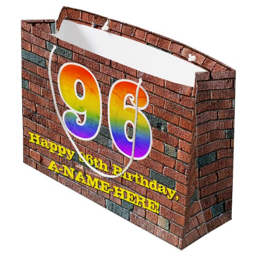 Grand Sac Cadeau 96e anniversaire : Amusant, arc-en-ciel inspiré pa (Dos Angle)