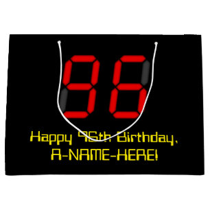 Grand Sac Cadeau 96ème anniversaire : Rouge Digital Clock Style "96