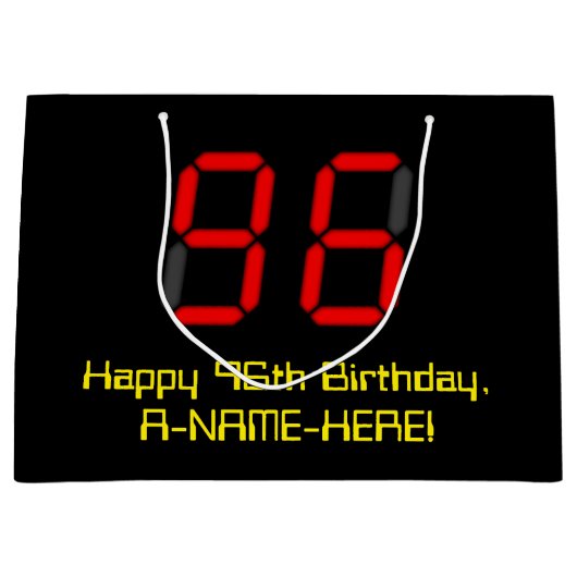 Grand Sac Cadeau 96ème anniversaire : Rouge Digital Clock Style "96 (Devant)