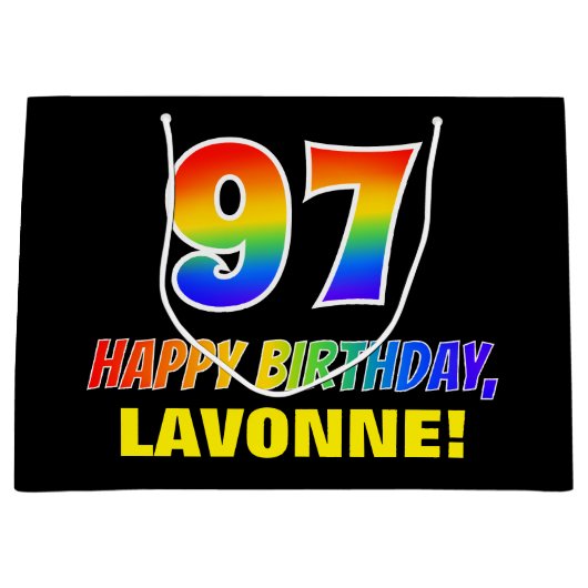 Grand Sac Cadeau 97e anniversaire : Bold, amusant, simple, arc-en-c (Devant)