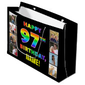 Grand Sac Cadeau 97e anniversaire : Rainbow Text, Custom Photos & N (Devant Angle)
