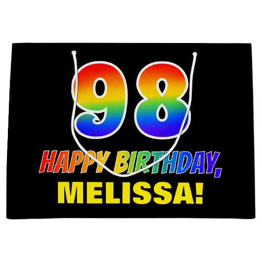 Grand Sac Cadeau 98e anniversaire : Bold, amusant, simple, arc-en-c (Devant)