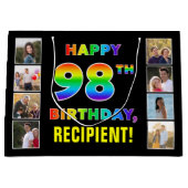 Grand Sac Cadeau 98e anniversaire : Rainbow Text, Custom Photos & N (Devant)