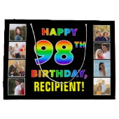 Grand Sac Cadeau 98e anniversaire : Rainbow Text, Custom Photos & N (Dos)