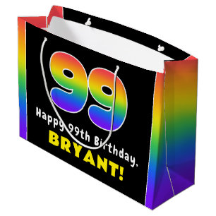 Grand Sac Cadeau 99e anniversaire : Arc-en-ciel coloré # 99, Nom pe