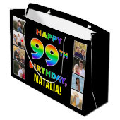 Grand Sac Cadeau 99e anniversaire : Rainbow Text, Custom Photos & N (Dos Angle)