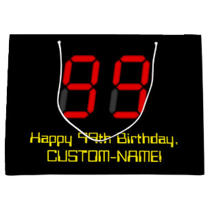 Grand Sac Cadeau 99e anniversaire : Rouge Digital Clock Style "99"