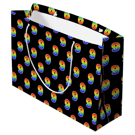 Grand Sac Cadeau 9e anniversaire : Fun Rainbow Event Numéro 9 Motif (Dos Angle)