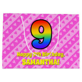 Grand Sac Cadeau 9e anniversaire : Pink Stripes & Hearts, Rainbow # (Dos)