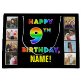 Grand Sac Cadeau 9e anniversaire : Rainbow Text, Custom Photos & Na (Devant)
