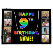 Grand Sac Cadeau 9e anniversaire : Rainbow Text, Custom Photos & Na (Dos)