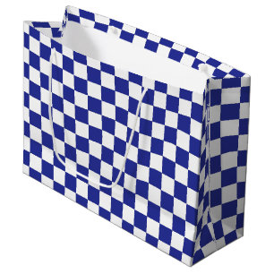 Grand Sac Cadeau à damiers bleu et blanc