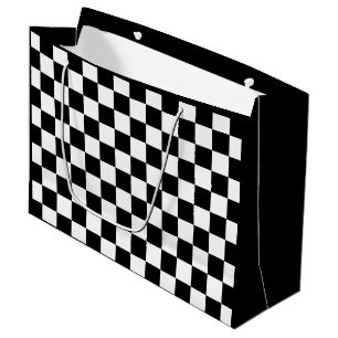 Grand Sac Cadeau à damiers carré noir et blanc