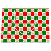 Grand Sac Cadeau à damiers Empreintes de pattes Noël rouge et vert (Devant)