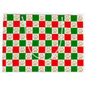 Grand Sac Cadeau à damiers Empreintes de pattes Noël rouge et vert (Dos)