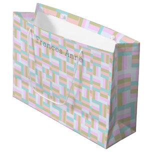 Grand Sac Cadeau à damiers rose/bleu-vert/or/blanc