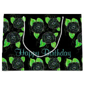 Grand sac cadeau à fleurs noires (Devant)