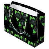 Grand sac cadeau à fleurs noires (Dos Angle)