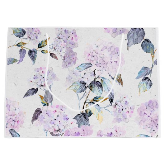 Grand sac cadeau à l'aquarelle violette Hydrangea (Devant)